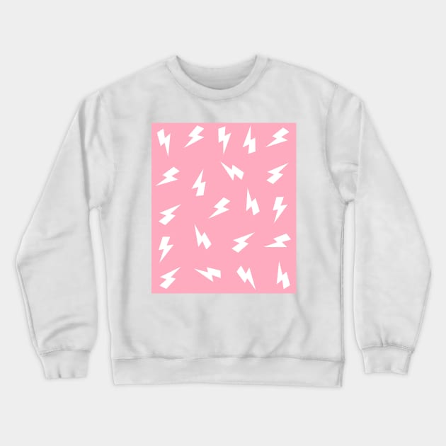 White and Pink Lightning Bolts Pattern Crewneck Sweatshirt by OneThreeSix